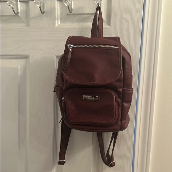 Rosetti Brown Multi Zipper/Pouch Durable Design Backpack Purse w/Floral Design - Picture 1 of 10
